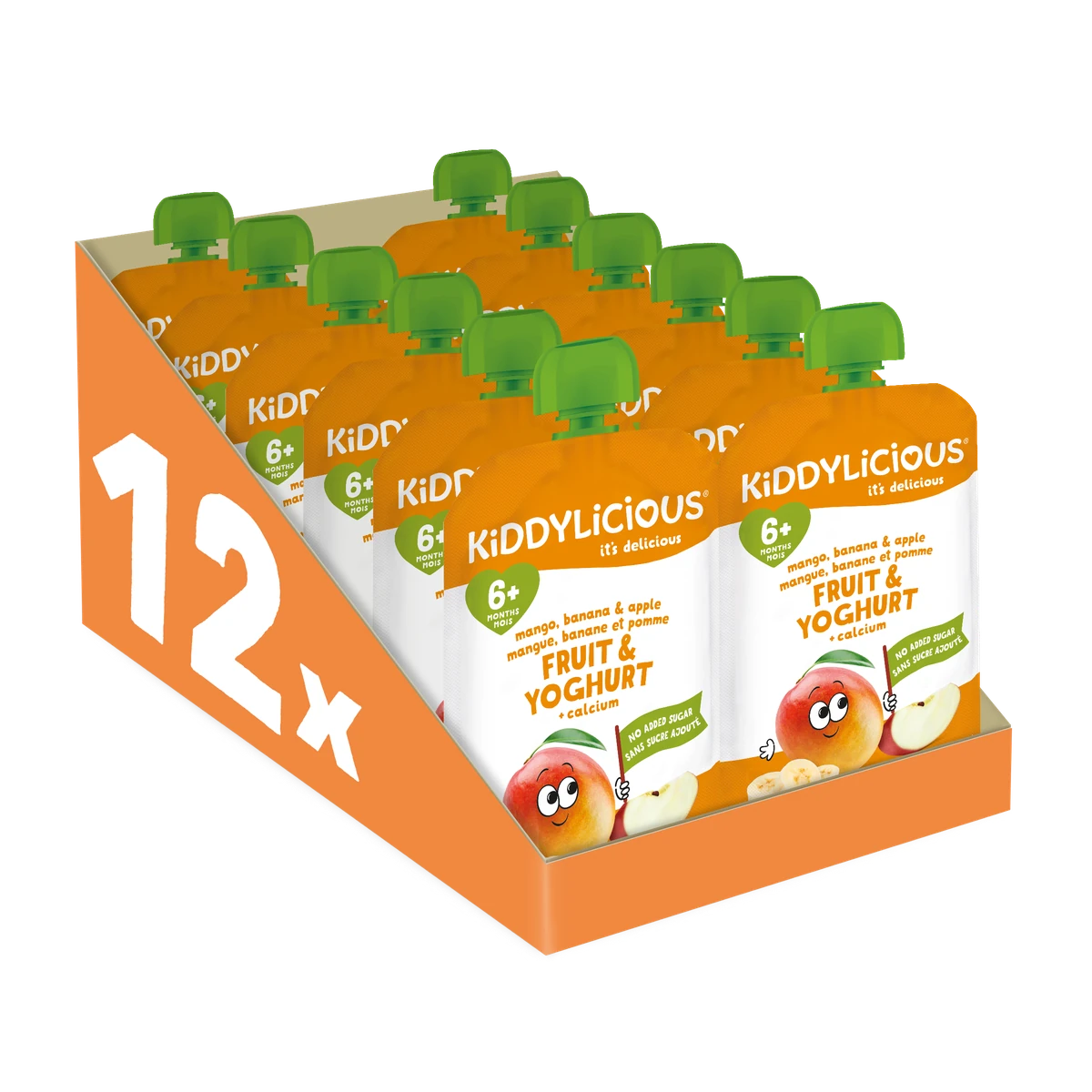 Ovocná kapsička s mangom, banánom, jablkom a jogurtom (12 × 100 g)